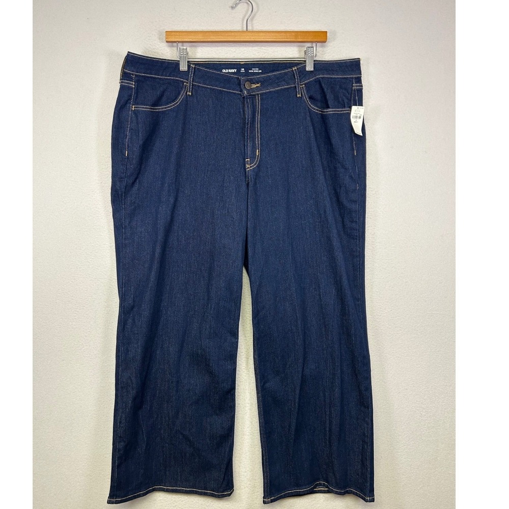 Retro Aesthetic Old Navy Women 20 Short Indigo High-Rise Wow Wide Leg Jeans
